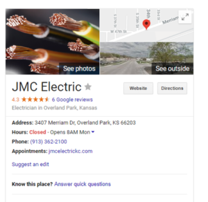 Google My Business JMC Electric