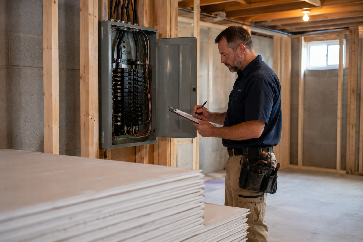 inspecting an electrical panel during a home renovation